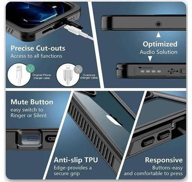 Alt view image 7 of 14 - iPhone 12 Pro Case 6.1 inch, Waterproof Dustproof Shockproof Case with Built-in Screen Protector, Full Body Underwater Protective Clear Back Cover