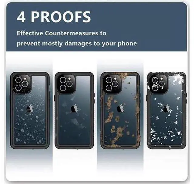 Alt view image 5 of 14 - iPhone 12 Pro Case 6.1 inch, Waterproof Dustproof Shockproof Case with Built-in Screen Protector, Full Body Underwater Protective Clear Back Cover