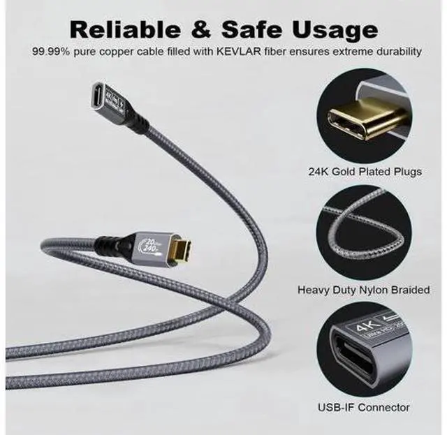 Alt view image 2 of 12 - Aomoproing 20Gbps/240W/USB C 3.2 Gen 2 Cable 2Pack (6.6FT M/Male + 1.6FT M/Female), 4K@60Hz Video & Audio Output, Supports Thunderbolt 3 for MacBook Pro, Monitor & More Devices with USB-C Port