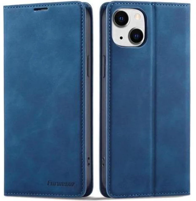 Main image of Case for iPhone 15 5G 6.1 inch Premium PU Leather Cover with Card Holder Kickstand Shockproof Flip Wallet Cover Blue