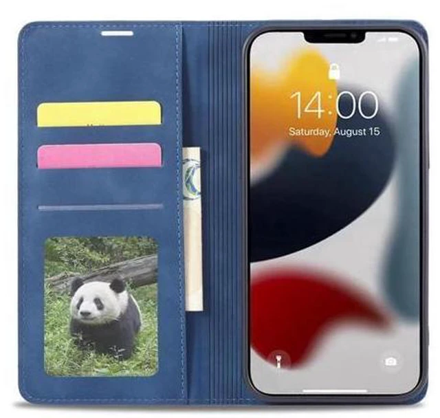 Alt view image 2 of 7 - Case for iPhone 15 5G 6.1 inch Premium PU Leather Cover with Card Holder Kickstand Shockproof Flip Wallet Cover Blue
