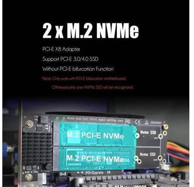Alt view image 6 of 7 - Aomoproing PA21 Dual M.2 NVMe to PCIe 4.0 X8 Adapter Without PCIe Bifurcation Function, Support 22110/2280/2260/2242/2230 Size (PCIe Bifurcation Motherboard is Required)