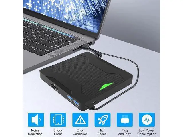 Alt view image 5 of 7 - 5 in 1 External CD DVD Drive with 2 USB Ports and SD/TF Card Slots, Type-C USB 3.0 Portable CD/DVD Disk Drive Player Burner Reader Writer for Laptop Desktop PC Windows 11/10/8/7/XP Linux, MacOS