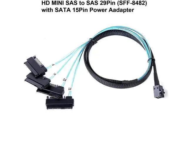 Alt view image 3 of 6 - Aomoproing Mini-SAS to SAS-Cable: 0.5M SFF-8643 to SAS SFF-8643 to SFF-8482 Connector 4X SFF-8482 with SATA Power Adapter Cable (1.6FT)