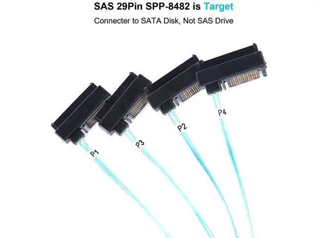 Alt view image 5 of 6 - Aomoproing Mini-SAS to SAS-Cable: 0.5M SFF-8643 to SAS SFF-8643 to SFF-8482 Connector 4X SFF-8482 with SATA Power Adapter Cable (1.6FT)