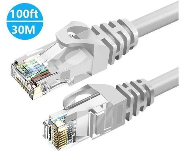 Main image of 100ft / 30M Cat6 Ethernet Cable for Gaming, 100ft. LAN Network Patch Cord Wire -High Speed Internet Cable with Clips, RJ45, 24AWG, 500MHz Connectors for Router Modem, Compatible with PS4 PS5 (Gray)