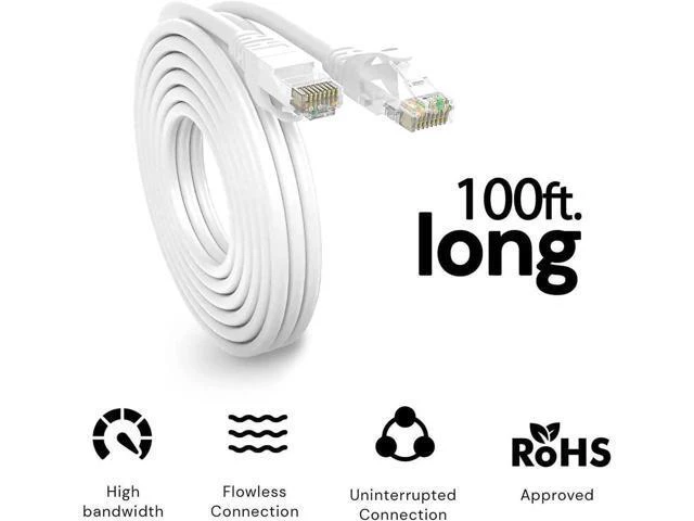 Alt view image 7 of 14 - 100ft / 30M Cat6 Ethernet Cable for Gaming, 100ft. LAN Network Patch Cord Wire -High Speed Internet Cable with Clips, RJ45, 24AWG, 500MHz Connectors for Router Modem, Compatible with PS4 PS5 (Gray)