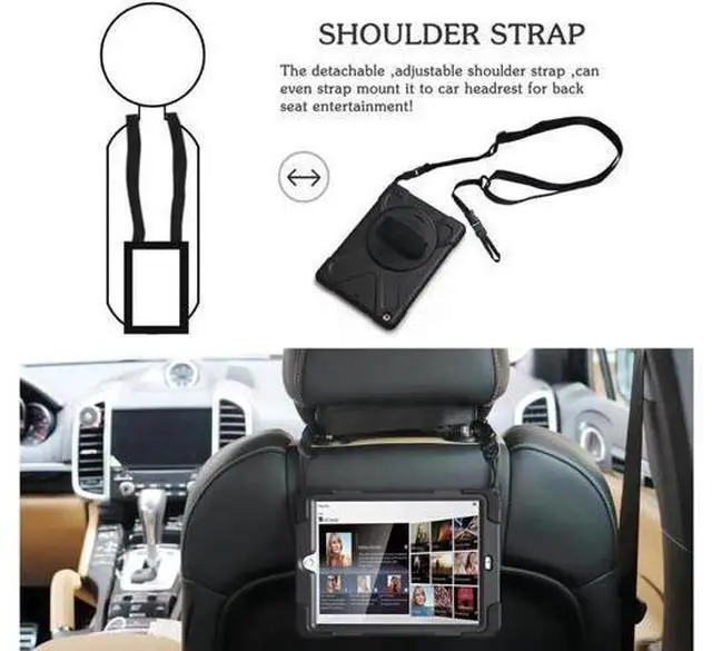 Alt view image 2 of 4 - For iPad Mini Case iPad Mini 1 2 3 Case Cover ShockProof Rugged Hybrid Protective Silicone Case For Apple iPad Mini 1 2 3 Case with with 360 Degree Rotating Kickstand Hand Grip Strap Shoulder Strap