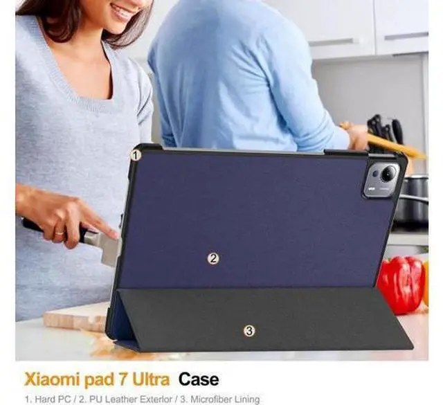 Alt view image 2 of 6 - Case for Xiaomi Pad 7 Ultra 14 inch 2025, Slim Smart Cover Lightweight Hard Shell Protective Cover with Multi-Angle Stand, Universal Stylus Pen Blue