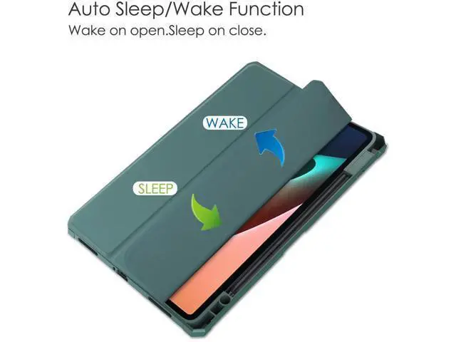 Alt view image 2 of 7 - Case For Xiaomi Pad 5 / Pad 5 Pro 11 Inch, Transparent Hard Back Cover Trifold Smart Stand Cover with Pen Holder, Stylus Pen, Auto Wake/Sleep Dark Green