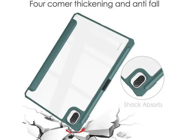 Alt view image 5 of 7 - Case For Xiaomi Pad 5 / Pad 5 Pro 11 Inch, Transparent Hard Back Cover Trifold Smart Stand Cover with Pen Holder, Stylus Pen, Auto Wake/Sleep Dark Green