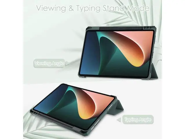 Alt view image 7 of 7 - Case For Xiaomi Pad 5 / Pad 5 Pro 11 Inch, Transparent Hard Back Cover Trifold Smart Stand Cover with Pen Holder, Stylus Pen, Auto Wake/Sleep Dark Green