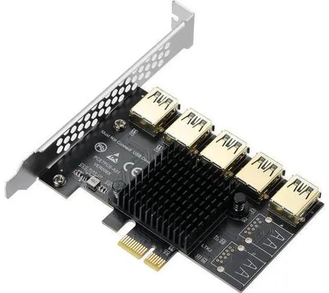 Main image of Aomoproing PCI-E 1 to 5 USB Slots Riser Card - Higher Stability USB 3.0 Adapter Multiplier Card for Bitcoin Mining Compatible with Windows Linux Mac