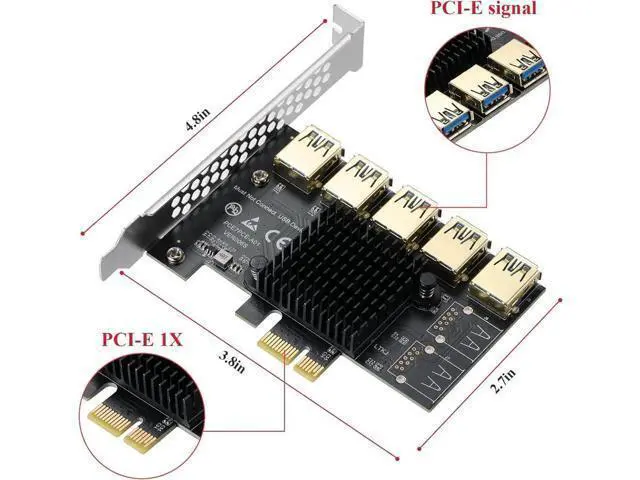 Alt view image 5 of 6 - Aomoproing PCI-E 1 to 5 USB Slots Riser Card - Higher Stability USB 3.0 Adapter Multiplier Card for Bitcoin Mining Compatible with Windows Linux Mac