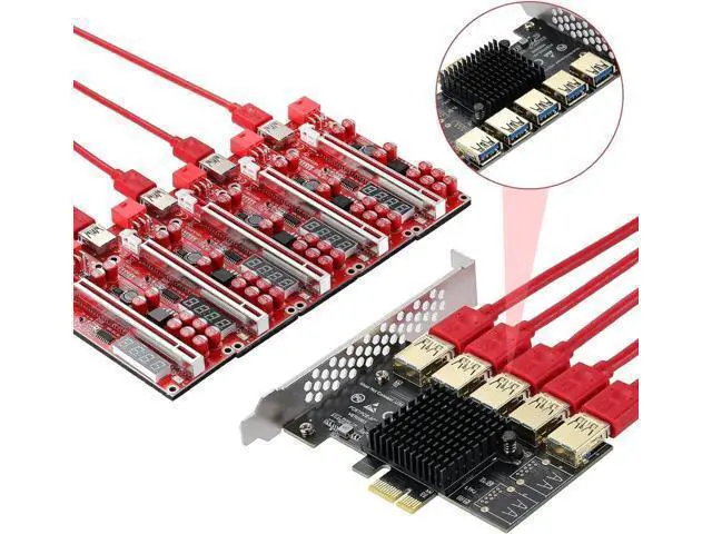 Alt view image 4 of 6 - Aomoproing PCI-E 1 to 5 USB Slots Riser Card - Higher Stability USB 3.0 Adapter Multiplier Card for Bitcoin Mining Compatible with Windows Linux Mac