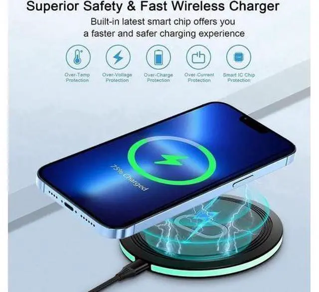 Alt view image 5 of 7 - Wireless Charger Samsung Fast Charging Pad for Samsung Galaxy S24/S23 Ultra/S22/S21/Z Flip 5,15W Wireless Charging Station Charger Mat with QC Adapter for Google Pixel 8a 7a 8 7 Pro 6,iPhone 15 14 13