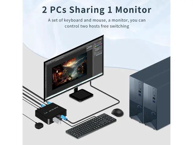 Alt view image 4 of 7 - HDMI KVM Switches 4K@60hz 2 Ports HDMI Kvm Switch 1 Monitors 2 Computers,USB Switcher 2 Computers Share 4 Usb2.0 Devices Keyboard Mouse Printer USB Switch,Supports Desktop Controller and Button Switch