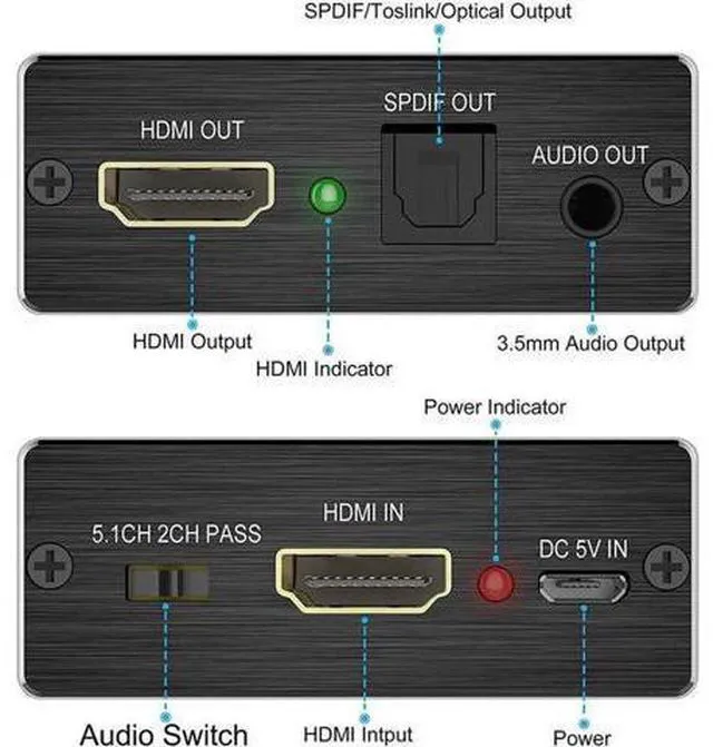 Alt view image 3 of 5 - HDMI Audio Extractor Converter HDMI to Optical Toslink SPDIF with 1M HDMI 1.4 Cable and 3.5mm Stereo Audio Splitter Adapter Support 4K x 2K 3D