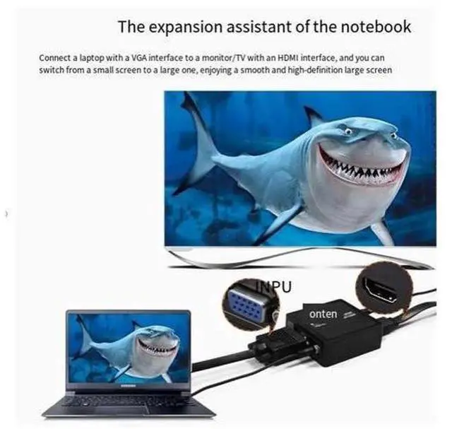 Alt view image 2 of 6 - VGA master to HDMI master converter 1080p laptop connect TV projector adapter and 1.5-meter HDMI cable
