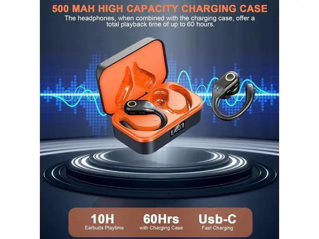 Alt view image 5 of 7 - Wireless Earbuds Bluetooth 5.3 Headphones Stereo Bass, ENC Noise Cancelling Mic HD Call, Over Ear buds with Soft Earhooks for Sports, 48H Playtime LED Display, IP7 Waterproof Earphones for Android IOS
