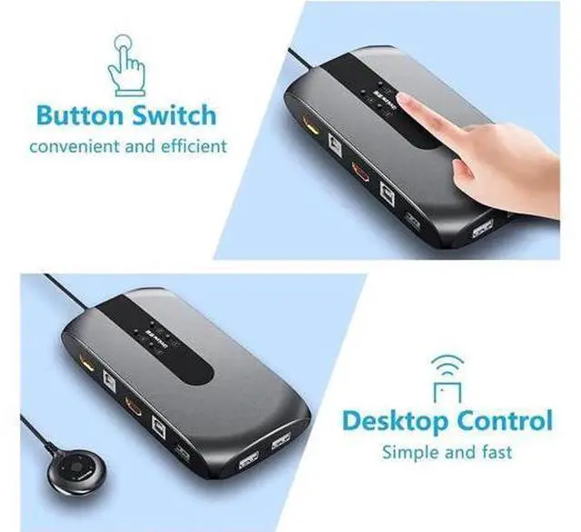 Alt view image 4 of 7 - KVM Switch HDMI 4 Port Box, USB KVM Switch for 4 Computers Share One Keyboard Mouse and HD Monitor, 4 in 1 Out HDMI KVM Switch, Support UHD 4K (3840x2160)