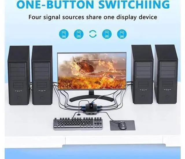 Alt view image 6 of 7 - KVM Switch HDMI 4 Port Box, USB KVM Switch for 4 Computers Share One Keyboard Mouse and HD Monitor, 4 in 1 Out HDMI KVM Switch, Support UHD 4K (3840x2160)