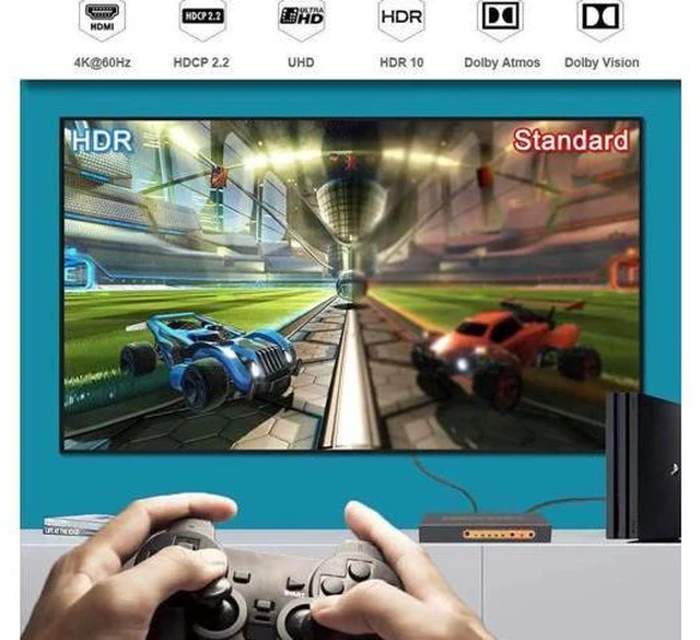 Alt view image 7 of 14 - 4K @60Hz Premium 5 Port HDMI Switch with Remote, 5 in 1 Out 4Kx2K HDMI Auto Switcher, 5x1 HDMI Switch Support UHD, HDR10, Dolby Vision, Atmos, YCbCr 4:4:4, HDCP2.2 and CEC (with US Power Adapter)