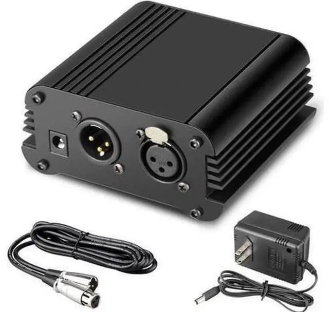 Main image of 1Channel 48V Phantom Power Supply with Adapter BONUS+XLR 3 Pin Microphone Cable for Any Condenser Microphone Music Recording Equipment