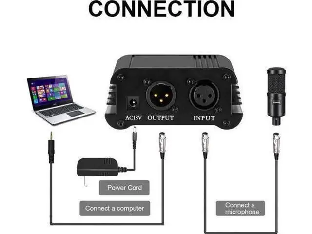Alt view image 6 of 6 - 1Channel 48V Phantom Power Supply with Adapter BONUS+XLR 3 Pin Microphone Cable for Any Condenser Microphone Music Recording Equipment