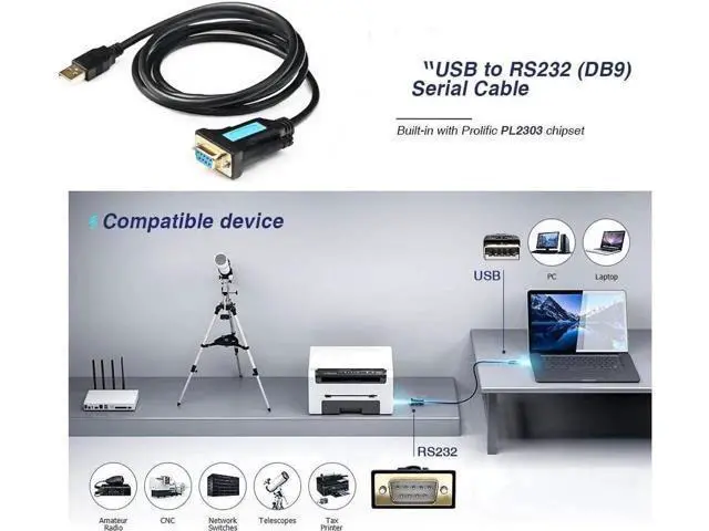 Alt view image 3 of 6 - Aomoproing CABLEDECONN USB to RS232 Adapter with Prolific PL2303 Chipset USB2.0 Male to RS232 Female DB9 Serial Cable 2m 6ft for Windows XP,Windows Vista,7,8,10,Mac OS 10.6 Above Linux