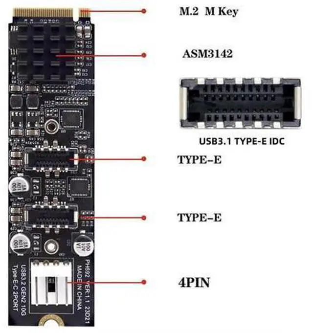 Alt view image 6 of 7 - Aomoproing Dual Type-E 20pin 10Gbps USB 3.1 Front Panel Socket to NVME NGFF M-Key Express Card Adapter for Motherboard