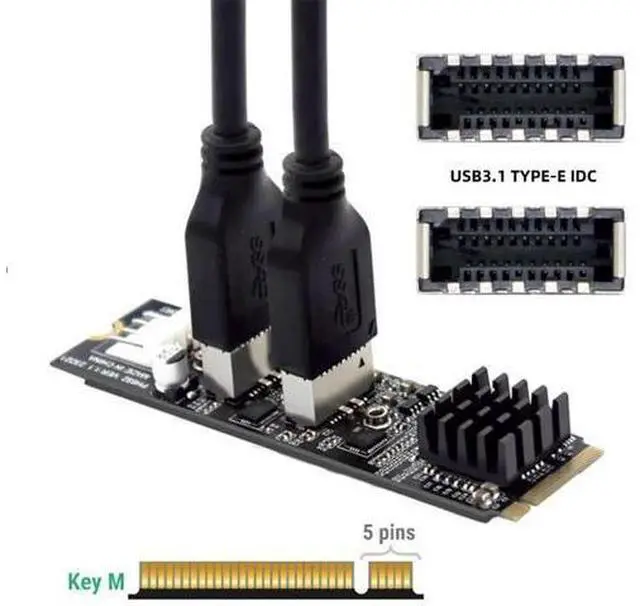 Alt view image 5 of 7 - Aomoproing Dual Type-E 20pin 10Gbps USB 3.1 Front Panel Socket to NVME NGFF M-Key Express Card Adapter for Motherboard