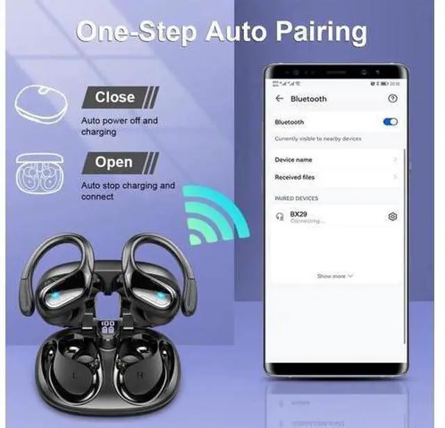Alt view image 6 of 7 - Wireless Earbuds, 75Hrs Bluetooth 5.4 Headphones, Bluetooth Earbuds with ENC Noise Canceling Mic, Bass Stereo Wireless Earphones, IP7 Waterproof Over Ear Buds with Earhooks for Running/Workout