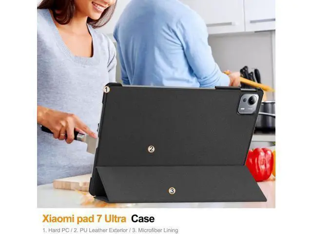 Alt view image 6 of 7 - Case for Xiaomi Pad 7 Ultra 14 Inch, Tri fold Slim Lightweight Hard Shell Smart Protective Cover with Multi-Angle Stand, Universal Stylus Pen