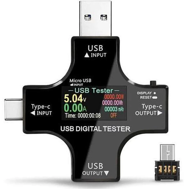 Main image of USB Power Meter Testers, Electop Upgrade Multi Functional 2 in 1 Type C USB Tester, LCD Digital Multimeter, Voltage,Current, Power Capacity, Temperature, Working Time Detector (Pack with OTG Adapter)