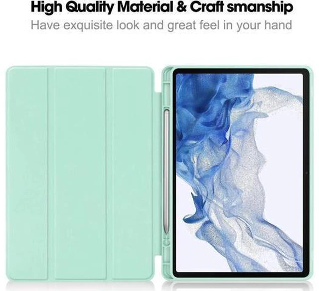 Alt view image 5 of 7 - Protective Case for Samsung Galaxy Tab S9 11 inch 2023, SM-X710 SM-X716B SM-X718U, Smart Stand Cover Hard Shell with Pencil Holder, Stylus Pen Mint Green
