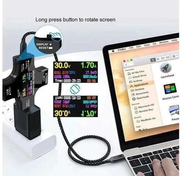 Alt view image 3 of 7 - USB Power Meter Testers, Electop Upgrade Multi Functional 2 in 1 Type C USB Tester, LCD Digital Multimeter, Voltage,Current, Power Capacity, Temperature, Working Time Detector (Pack with OTG Adapter)