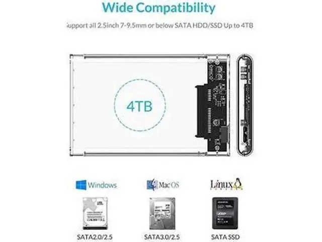 Alt view image 2 of 6 - Aomoproing USB 3 External Hard Drive Enclosure USB30 to SATA Portable Clear Hard Disk Case for 25 inch 7mm 95mm SATA HDD SSD Support UASP SATA III Max 4TB ToolFree Design Clear