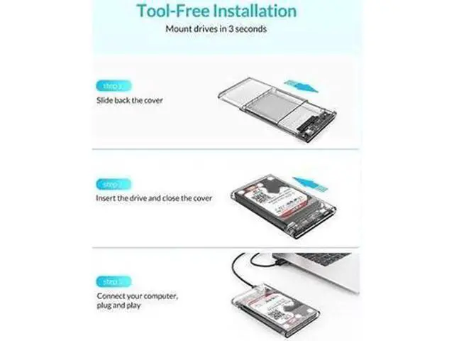 Alt view image 4 of 6 - Aomoproing USB 3 External Hard Drive Enclosure USB30 to SATA Portable Clear Hard Disk Case for 25 inch 7mm 95mm SATA HDD SSD Support UASP SATA III Max 4TB ToolFree Design Clear