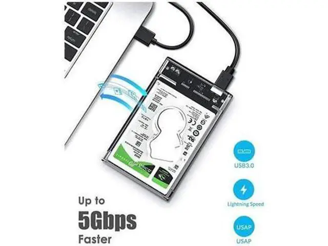 Alt view image 6 of 6 - Aomoproing USB 3 External Hard Drive Enclosure USB30 to SATA Portable Clear Hard Disk Case for 25 inch 7mm 95mm SATA HDD SSD Support UASP SATA III Max 4TB ToolFree Design Clear
