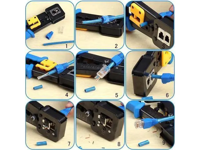 Alt view image 2 of 6 - RJ45 Crimp Tool Pass Through Cat5 Cat5e Cat6 Crimping Tool for RJ45/RJ12 Regular and End-Pass-Through Connectors with 50PCS CAT5 CAT5e Connectors, 50PCS Covers and Mini Wire Stripper