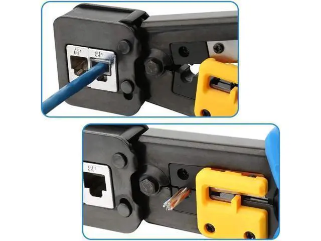 Alt view image 5 of 6 - RJ45 Crimp Tool Pass Through Cat5 Cat5e Cat6 Crimping Tool for RJ45/RJ12 Regular and End-Pass-Through Connectors with 50PCS CAT5 CAT5e Connectors, 50PCS Covers and Mini Wire Stripper