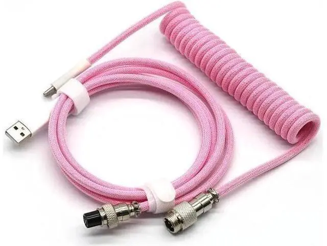 Main image of Aomoproing Coiled Keyboard Cable for Gaming Mechanical Keyboard, Handwork Braided + PET Mesh, Metal Plug, with Detachable Metal Aviator Connector, 3 Meters USB C Aviator Cable (Pink)