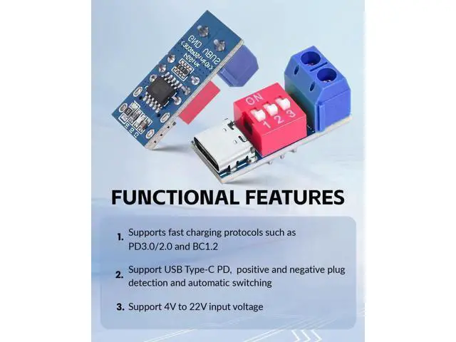 Alt view image 7 of 7 - Aomoproing USB-C PD Trigger Module, PD/QC Fast Charge Decoy Board, USB Type-C to 5V/9V/12V/20V High-Speed Charging Power Delivery Boost Converter (6PCS)