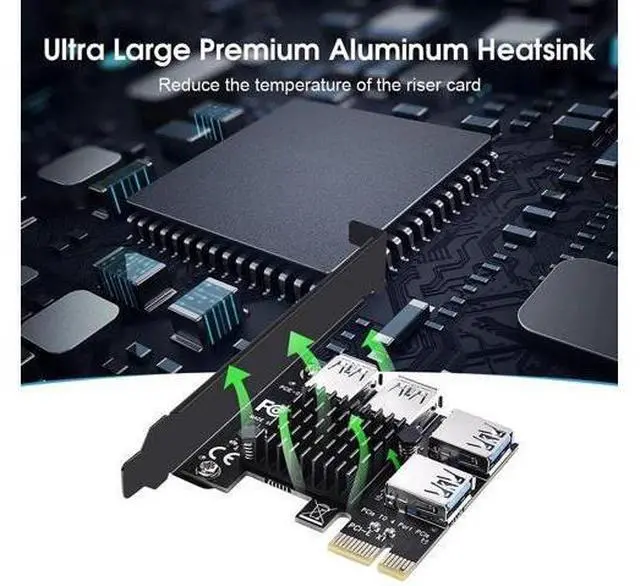 Alt view image 2 of 14 - Aomoproing PCIE 1 to 4 Ports PCI Express 16X Slots Riser Card USB 3.0 PCI-E Adapter Board Multiplier Port GPU Extender Miner Riser Card for BTC Bitcoin Miner Mining