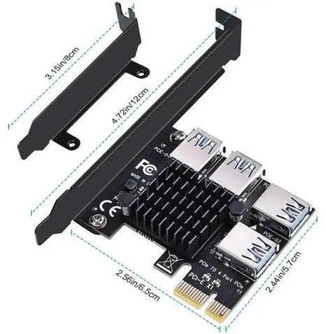 Alt view image 4 of 14 - Aomoproing PCIE 1 to 4 Ports PCI Express 16X Slots Riser Card USB 3.0 PCI-E Adapter Board Multiplier Port GPU Extender Miner Riser Card for BTC Bitcoin Miner Mining