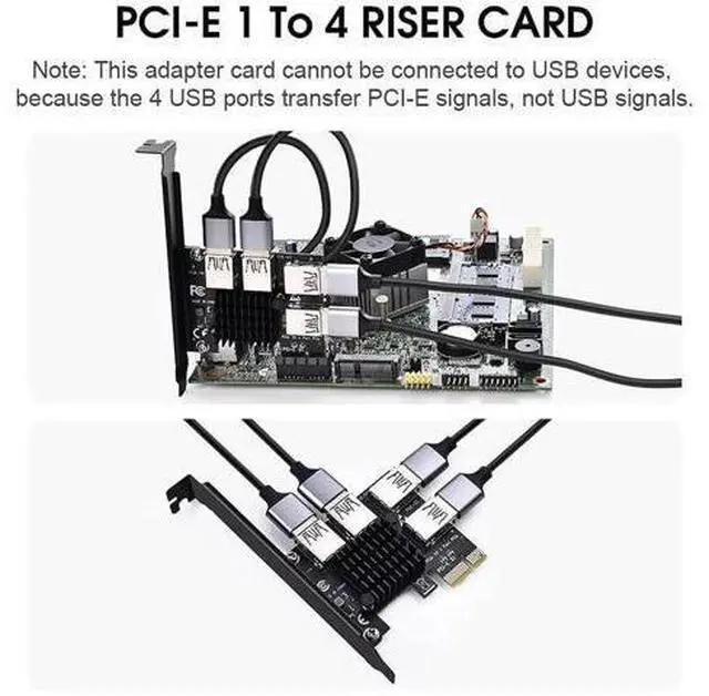 Alt view image 6 of 14 - Aomoproing PCIE 1 to 4 Ports PCI Express 16X Slots Riser Card USB 3.0 PCI-E Adapter Board Multiplier Port GPU Extender Miner Riser Card for BTC Bitcoin Miner Mining