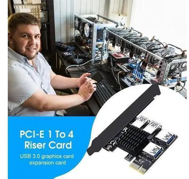 Alt view image 7 of 14 - Aomoproing PCIE 1 to 4 Ports PCI Express 16X Slots Riser Card USB 3.0 PCI-E Adapter Board Multiplier Port GPU Extender Miner Riser Card for BTC Bitcoin Miner Mining
