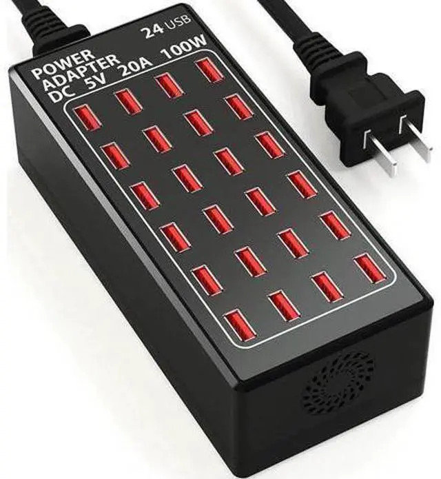 Main image of USB Charging Station, 24 Port 100W (20A) Multiport USB Charger Station with Intelligent Detection for Smartphones,Tablets and More, Suitable for School Hotel Mall Shop Travel