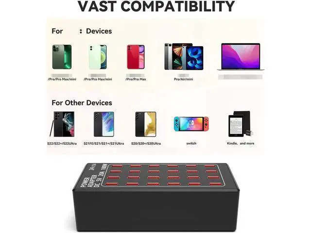 Alt view image 2 of 7 - USB Charging Station, 24 Port 100W (20A) Multiport USB Charger Station with Intelligent Detection for Smartphones,Tablets and More, Suitable for School Hotel Mall Shop Travel